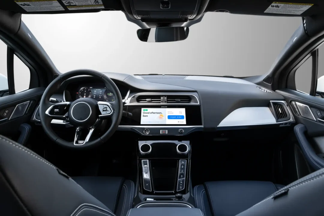 Interior of a self-driving car, computer-rendered